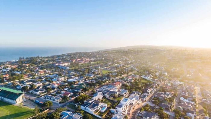 Mossel Bay coastline and Linkside suburb from the air